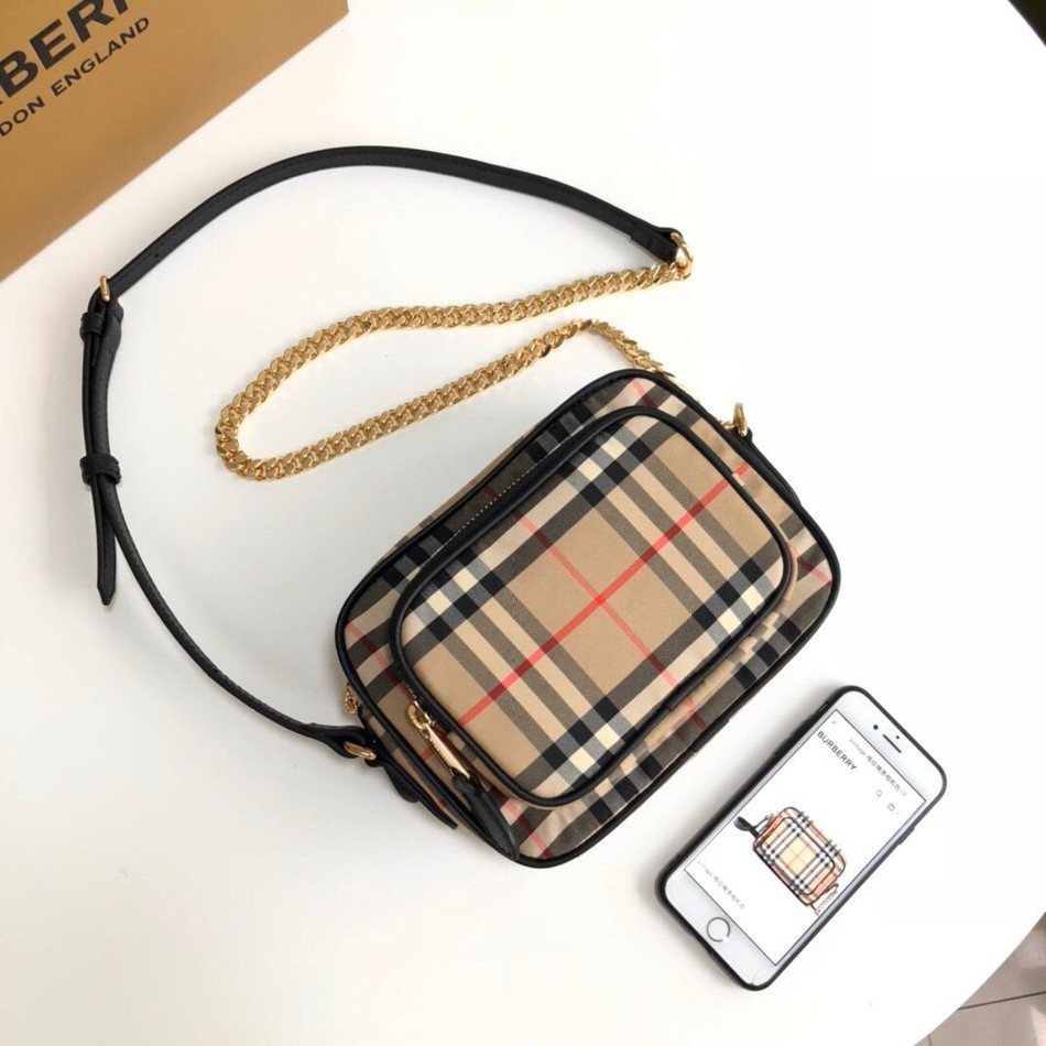 Burberry Vintage Vintage Check Cotton Leather Camera Bag