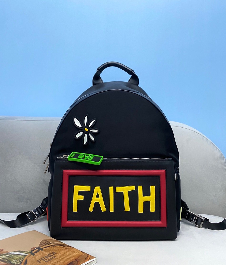 Fendi black nylon and leather backpack