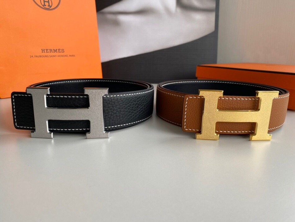 Hermes 3.8cm belt with stainless steel H roller sand metal buckle