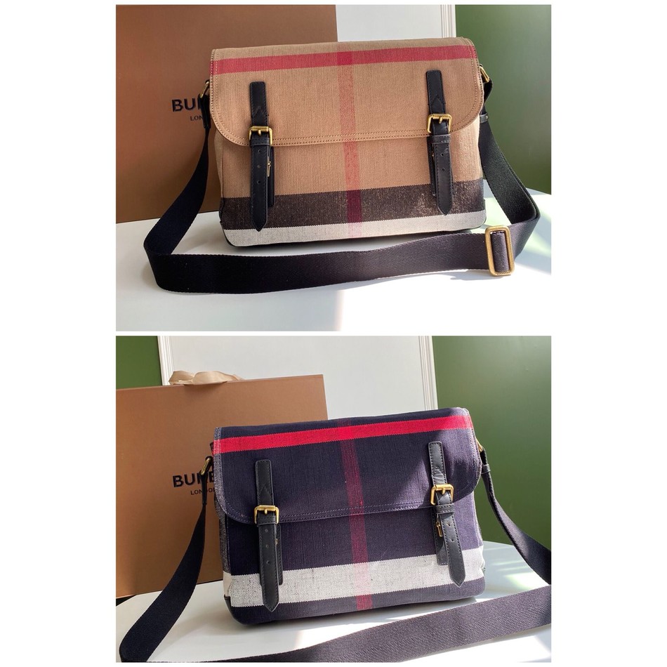 Burberry Canvas cotton and linen check unisex messenger bag