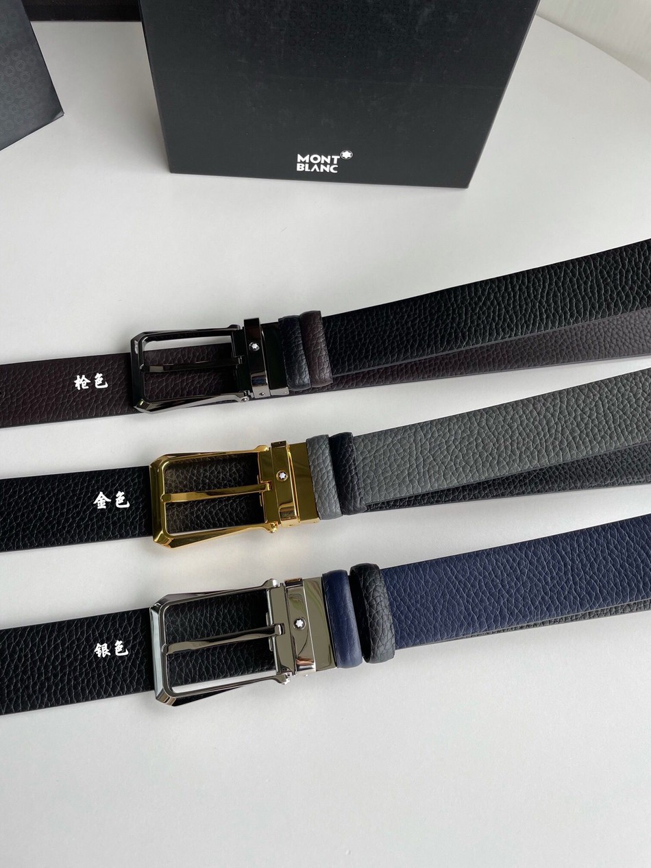 MontBlanc 3.5 Wide Concise Six-pointed Star Chic Metal Buckle Leather Reversible Belt