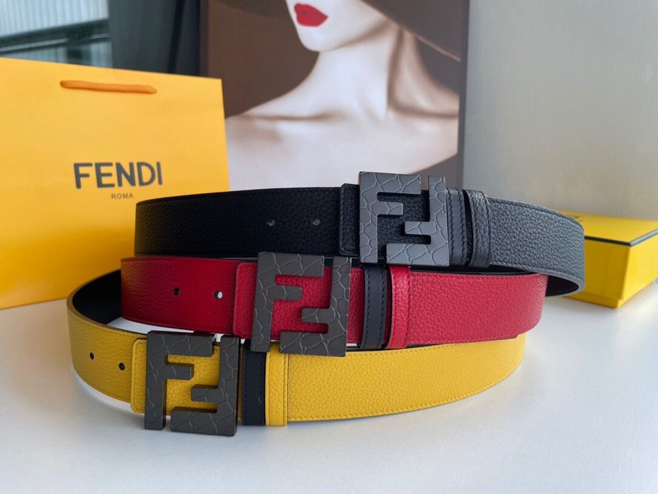 Fendi Men s FF Pattern Metal Buckle Cowhide Reversible Belt 4.0cm