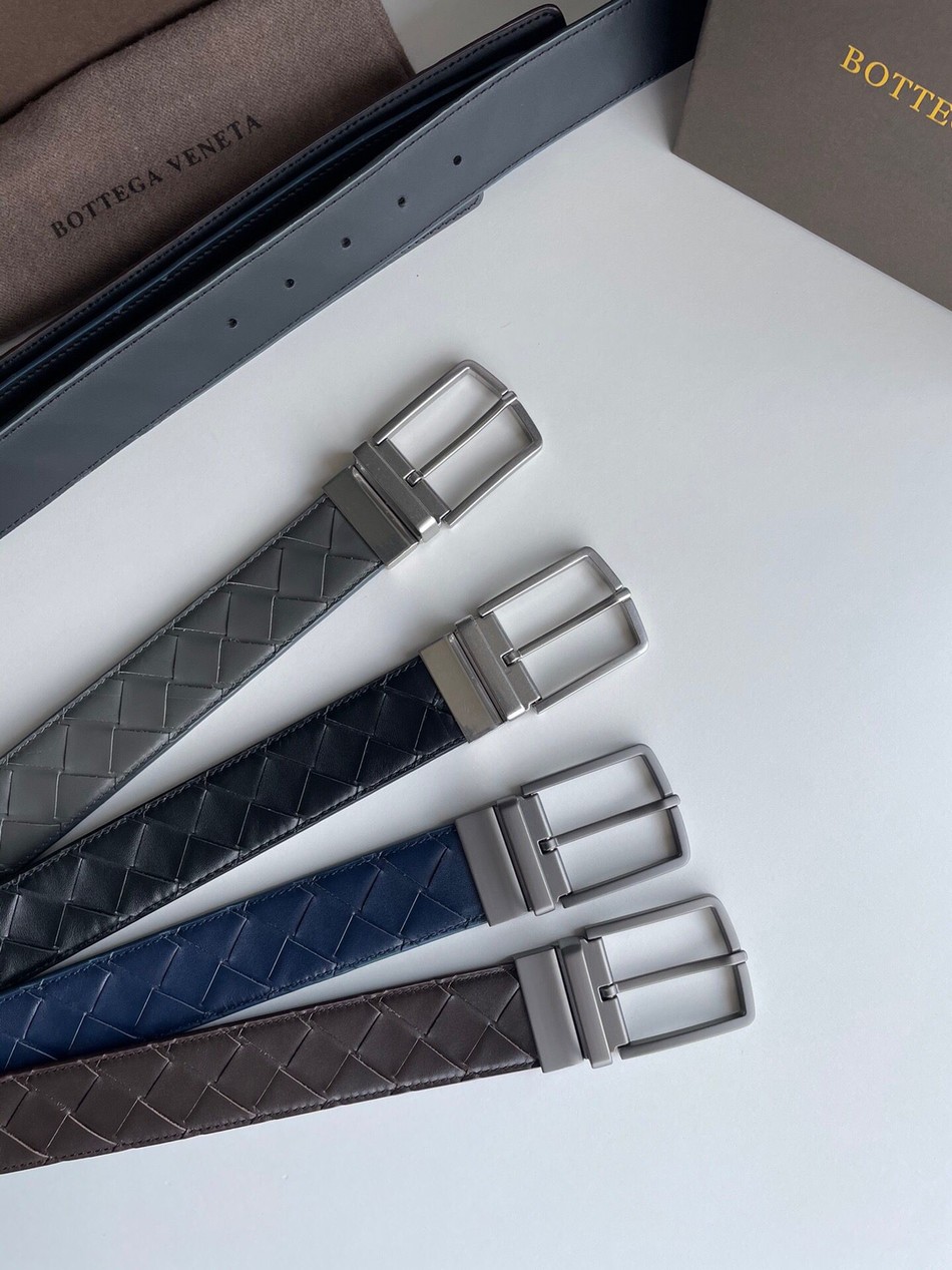 Bottega Veneta woven leather Intrecciato belt with rotating metal buckle 3.8cm