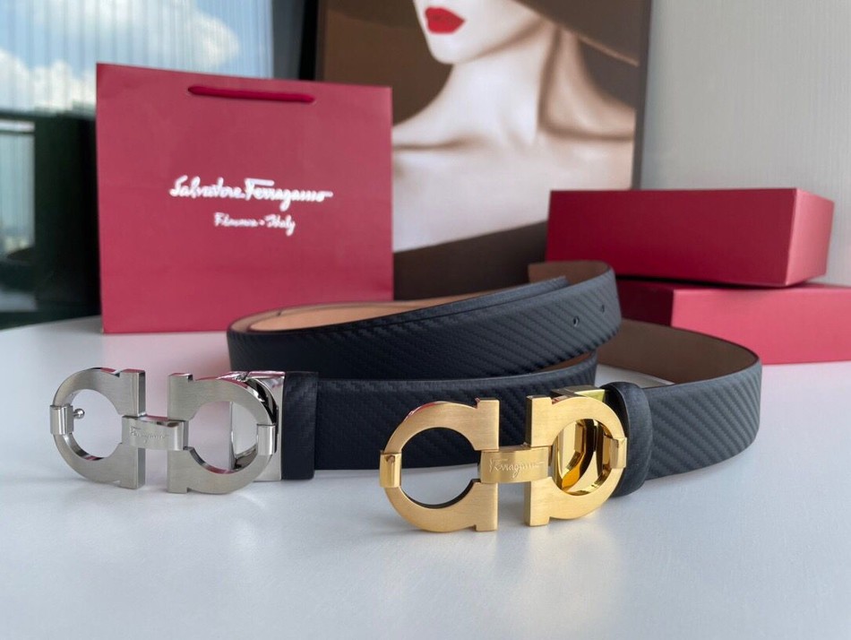 Ferragamo leather belt with stainless steel metal buckle 3.5cm