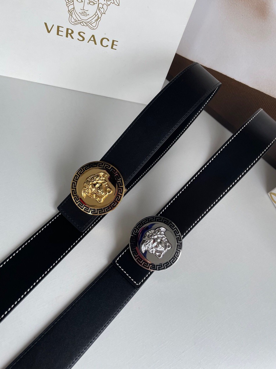 Versace classic stainless steel Medusa head metal buckle leather dual-use belt 3.8cm