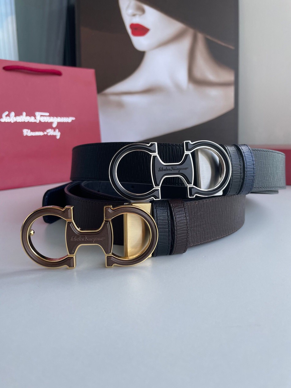 Ferragamo Men s Acrylic Metal Buckle Cowhide Reversible Belt 3.5cm