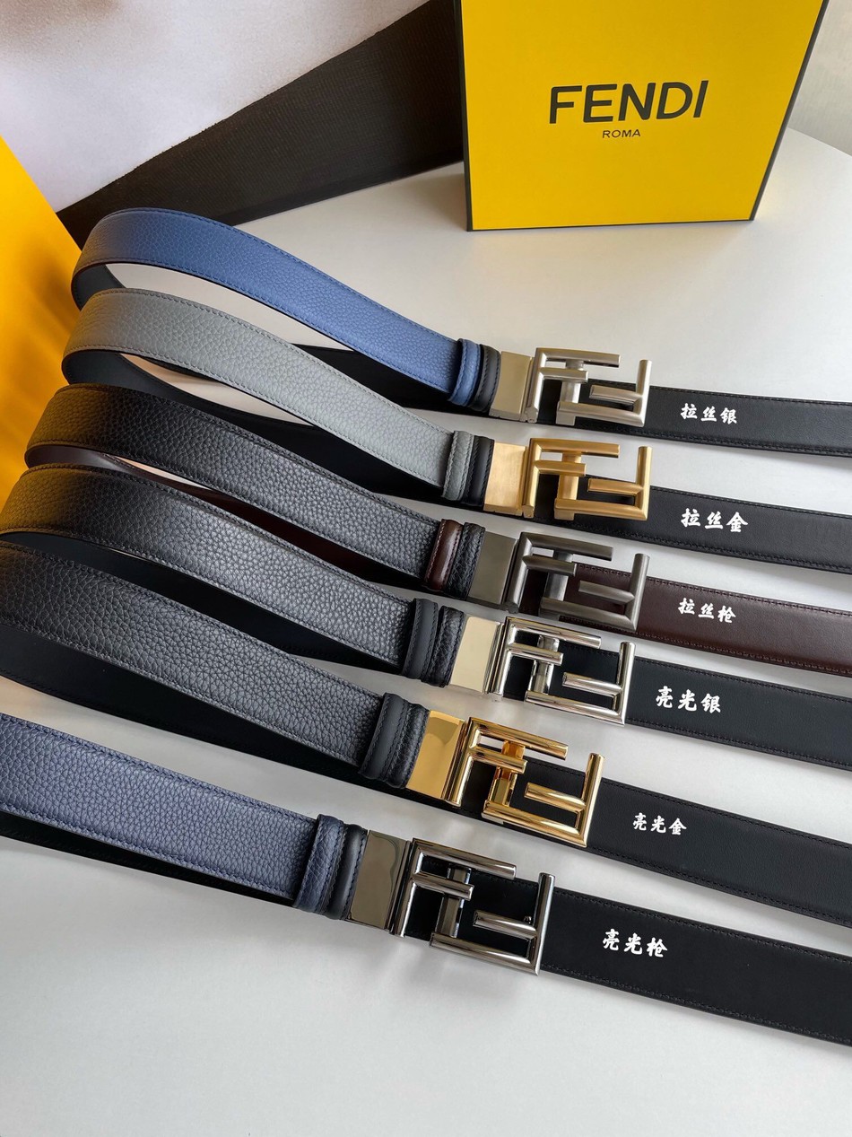 Fendi FFLogo exquisite craftsmanship metal buckle leather belt 3.5cm