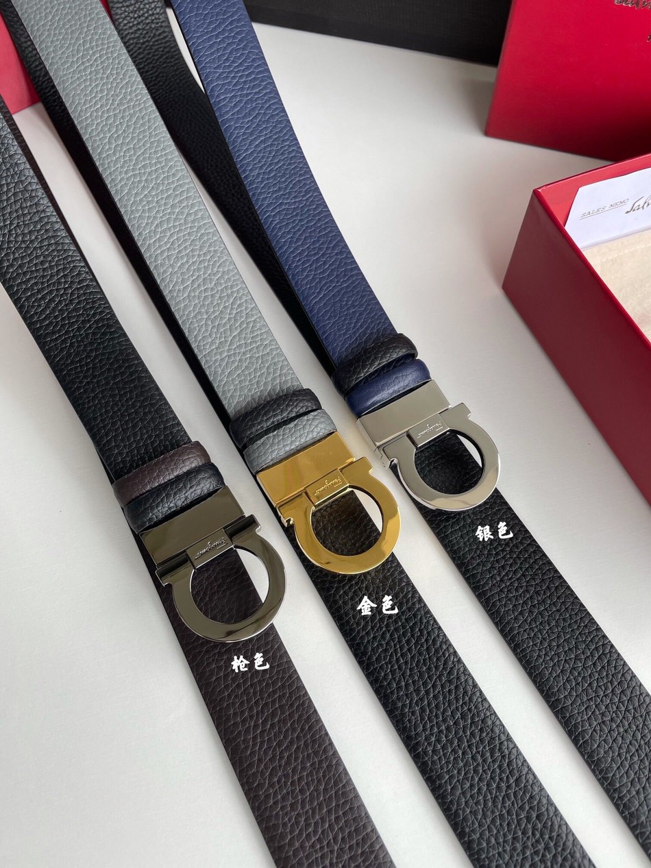 Salvatore Ferragamo Men s 3.5cm Semicircle Horseshoe Metal Buckle Cowhide Reversible Belt