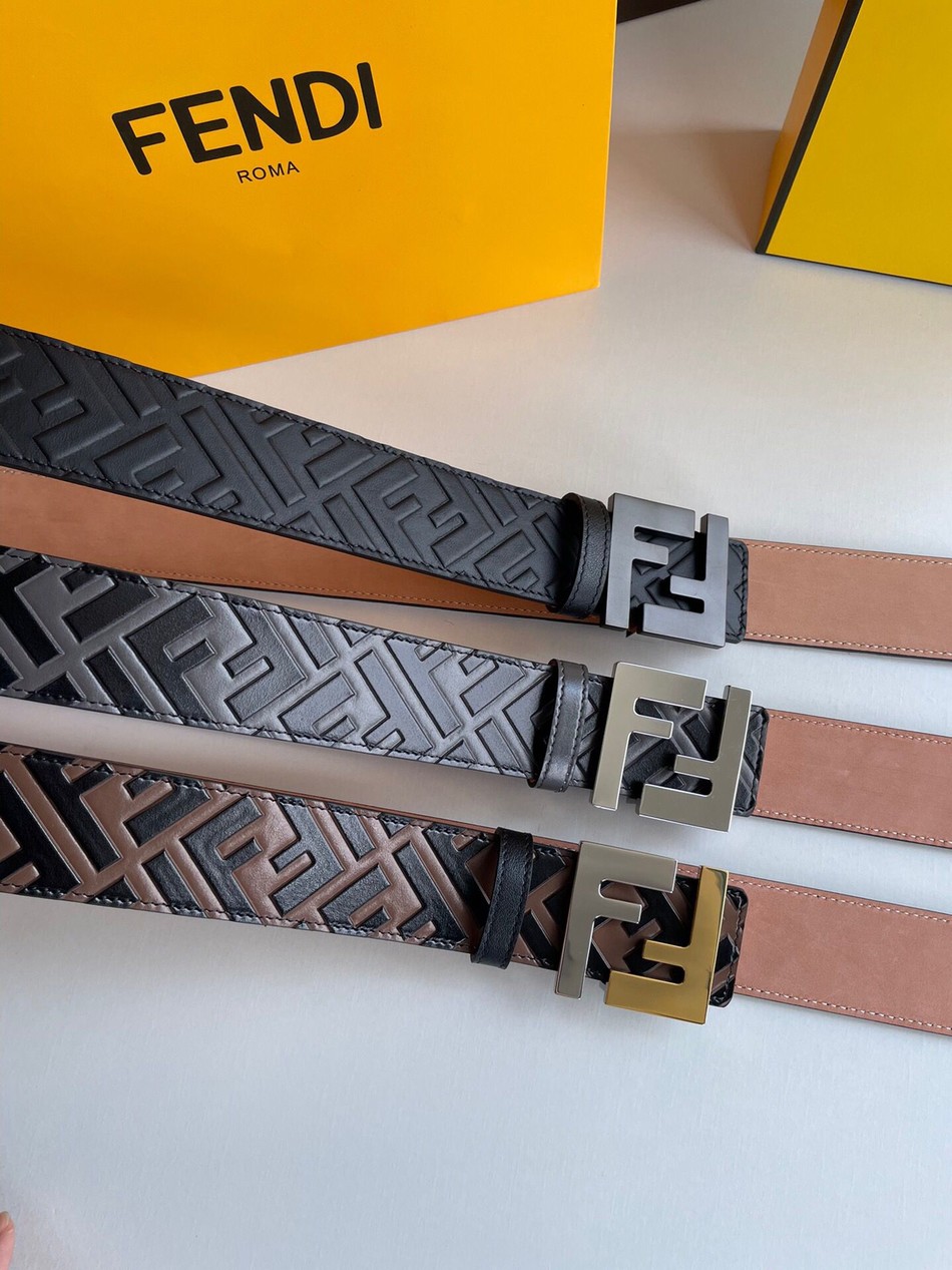 Fendi men s FF micro-label exquisite craftsmanship metal buckle, cowhide belt 4.0cm