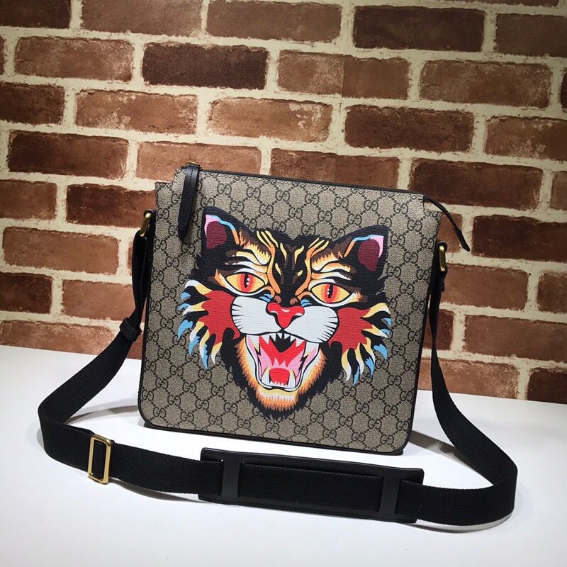 Gucci GG canvas tiger head pattern shoulder bag