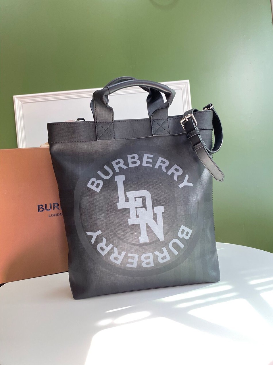 Burberry London check panel and leather tote bag
