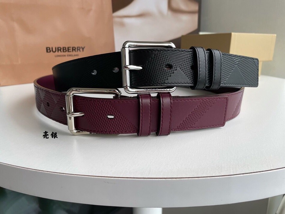 Burberry cowhide embossed check pattern men s pin buckle belt