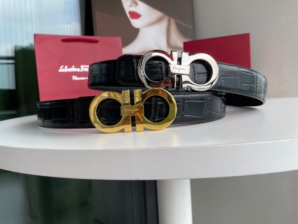 FerragamFerragamo inverted figure 8 hanging buckle hair and hair belt 3.5cm