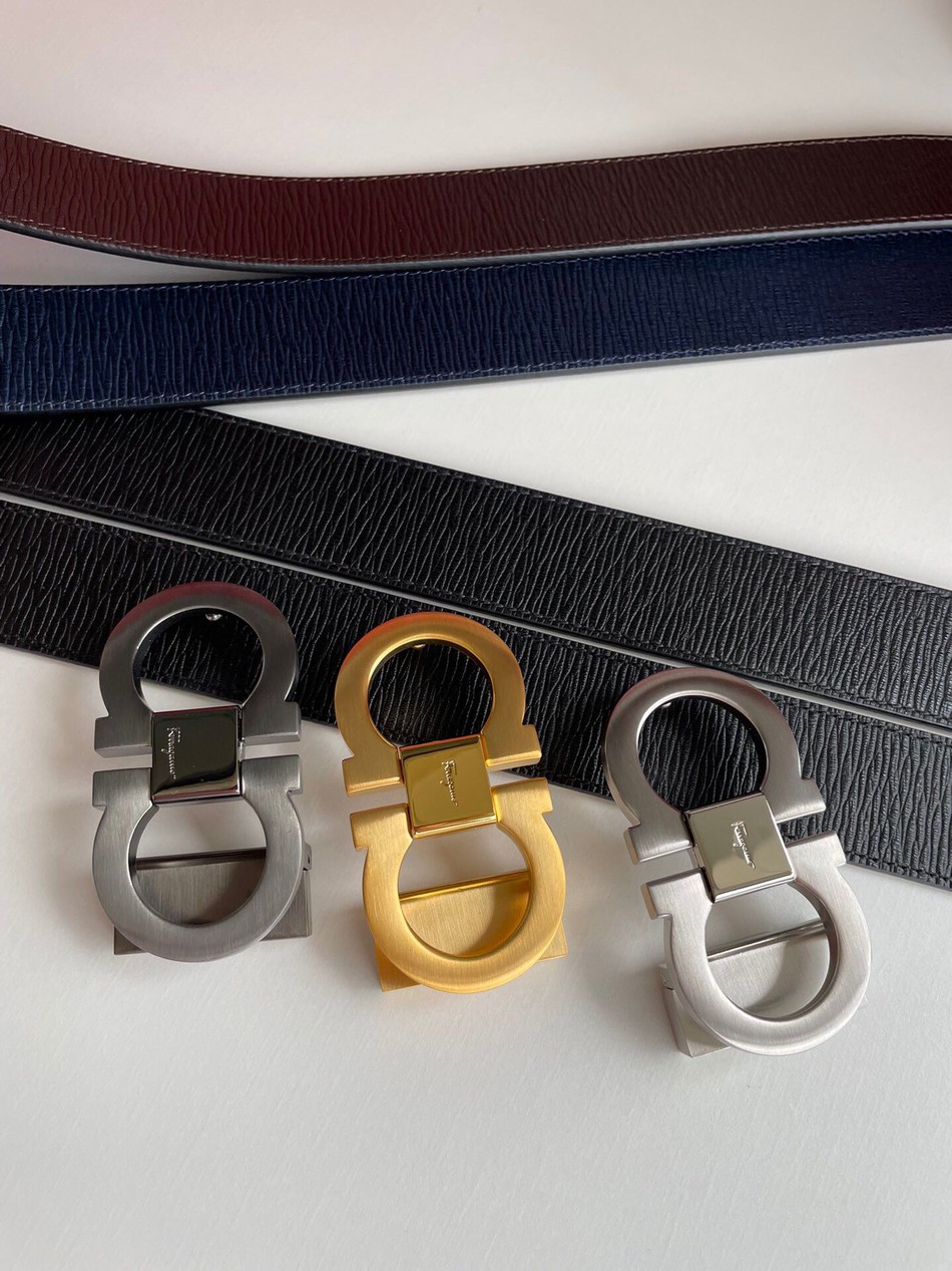 Ferragamo metal buckle leather Reversible belt 3.5cm