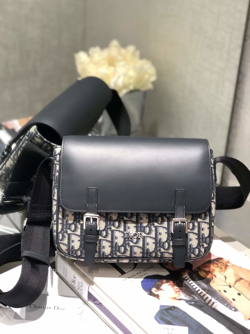 Dior blue Oblique printed canvas and cow leather children s messenger bag M9994PTVY_M928