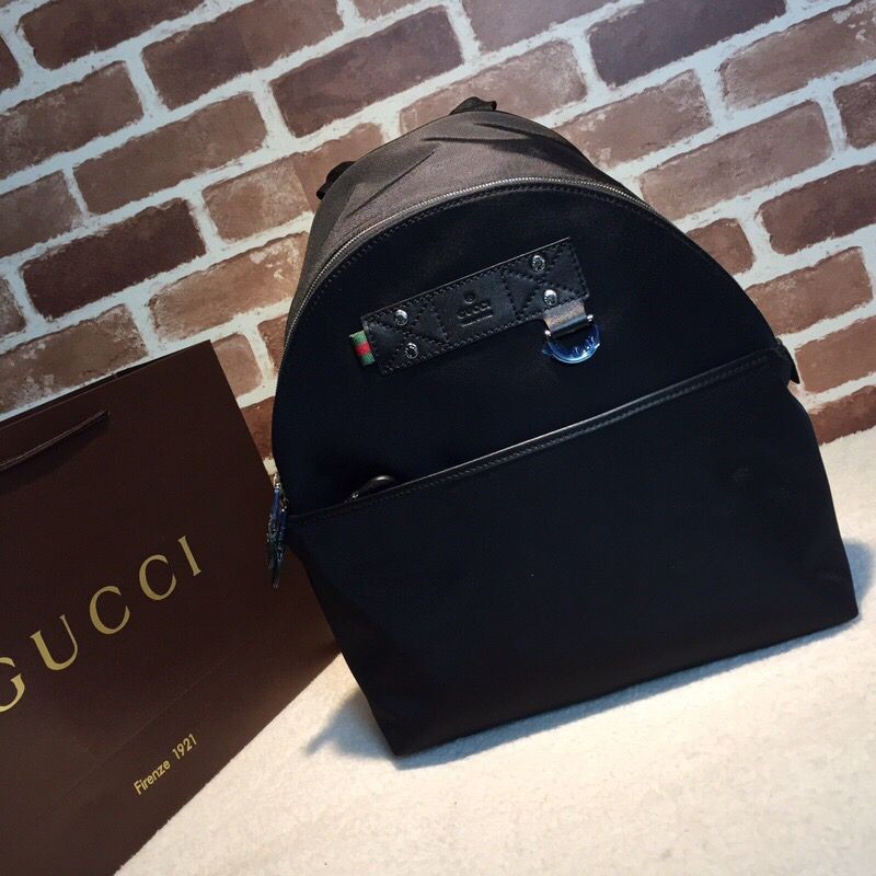Gucci Techno S series black leather GG print men s backpack