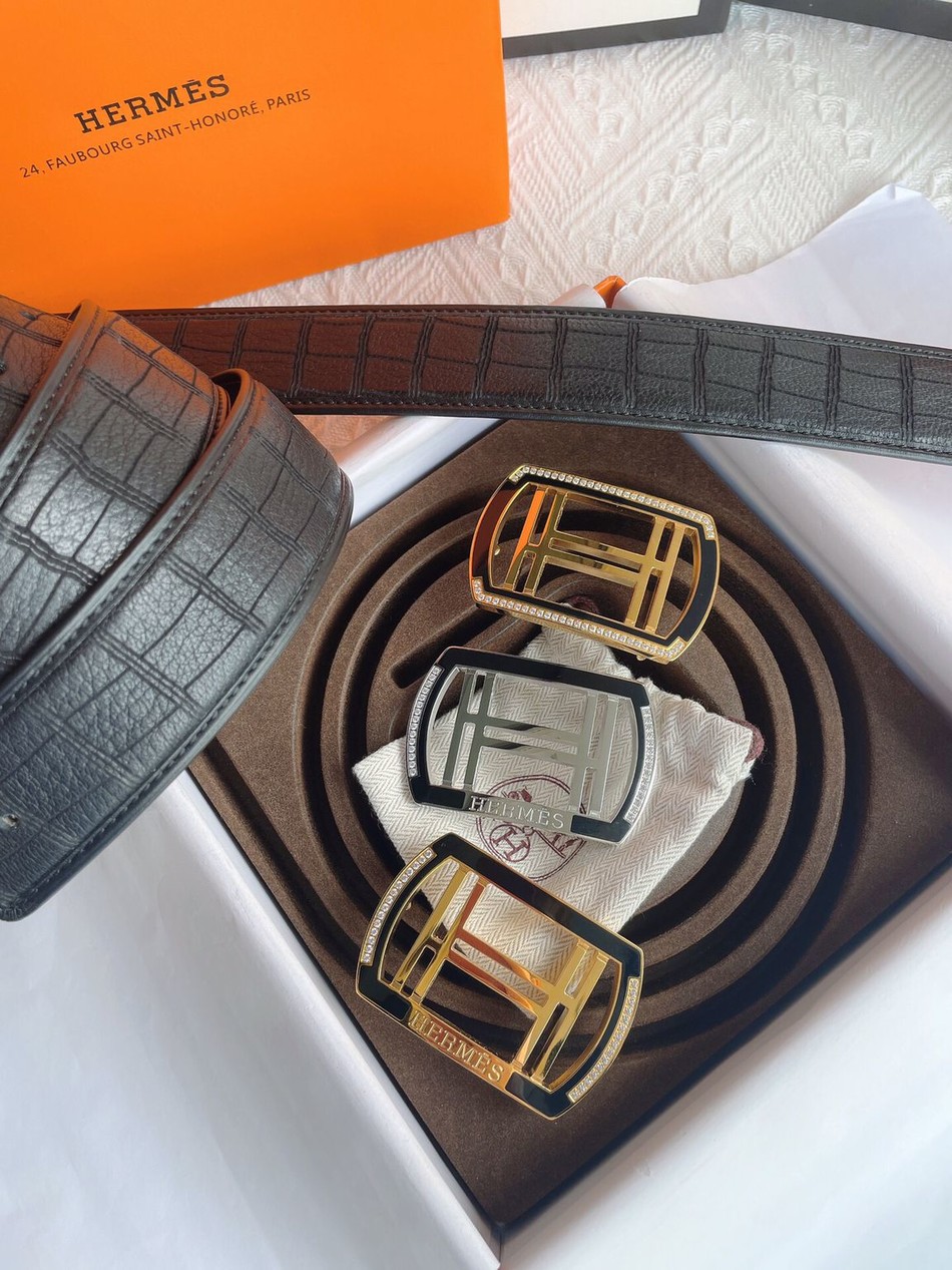 Hermes material uses scarce deerskin resin craft inlaid belt 4.0cm