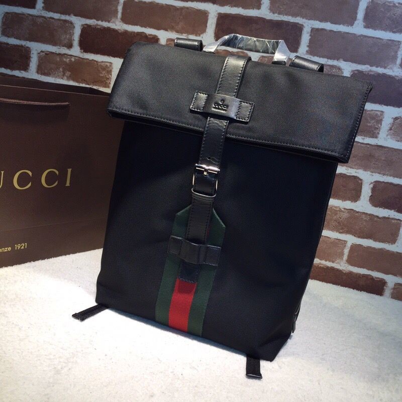 Gucci men s canvas red and green striped backpack