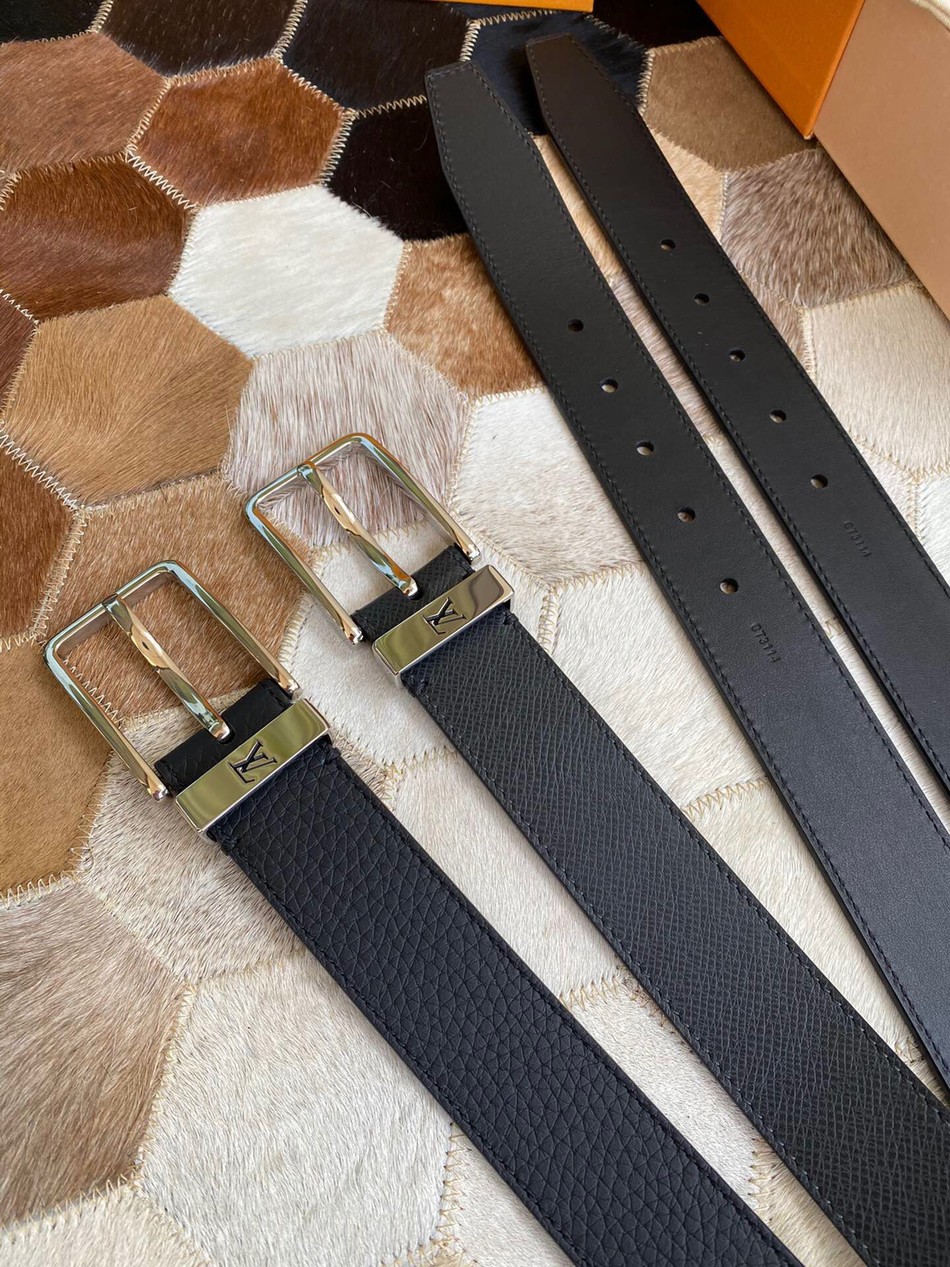 Louis Vuitton Pont Neuf 35mm calfskin black leather belt