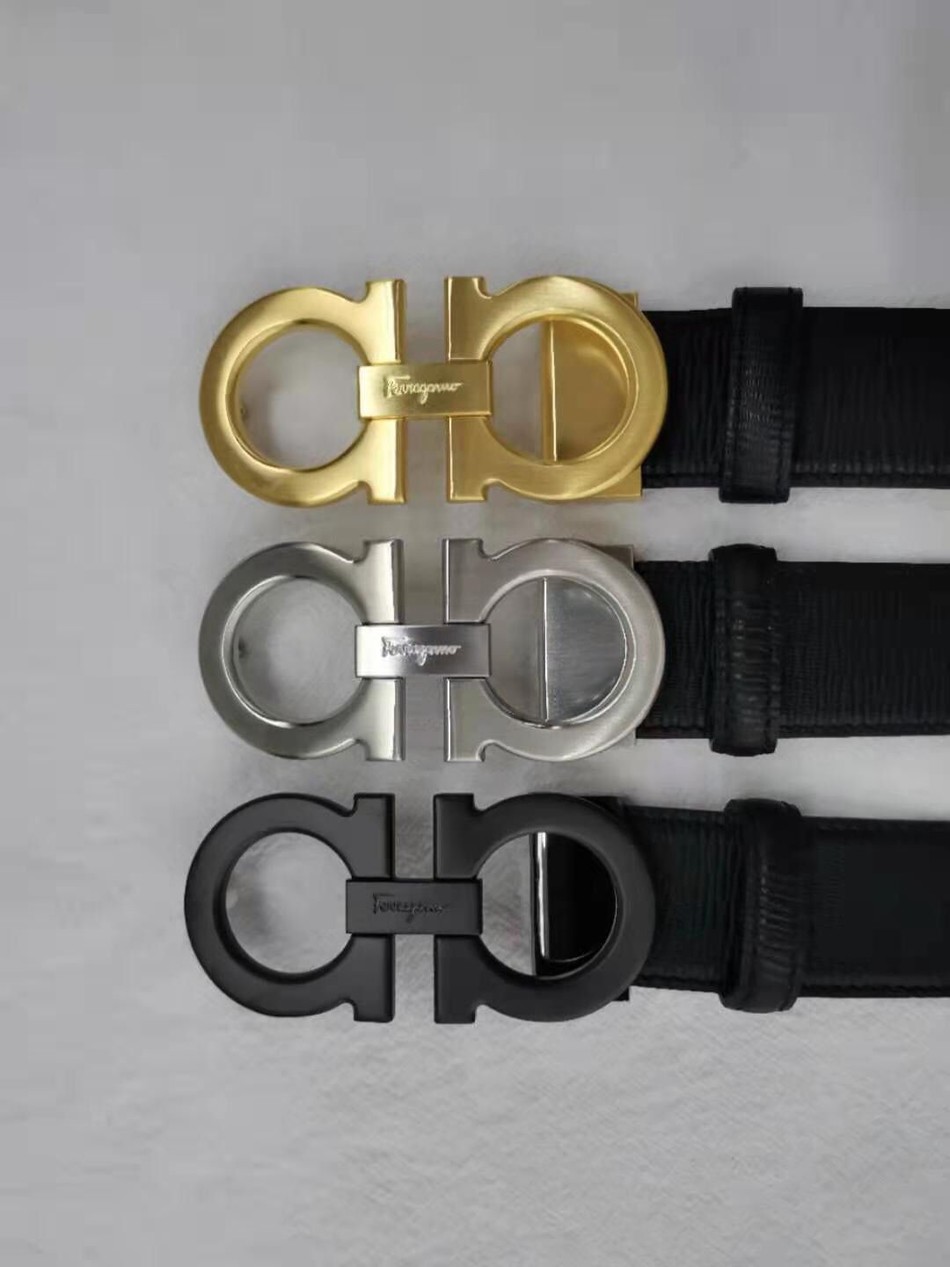 Salvatore Ferragamo metal brushed buckle head cowhide texture 3.5cm men s belt