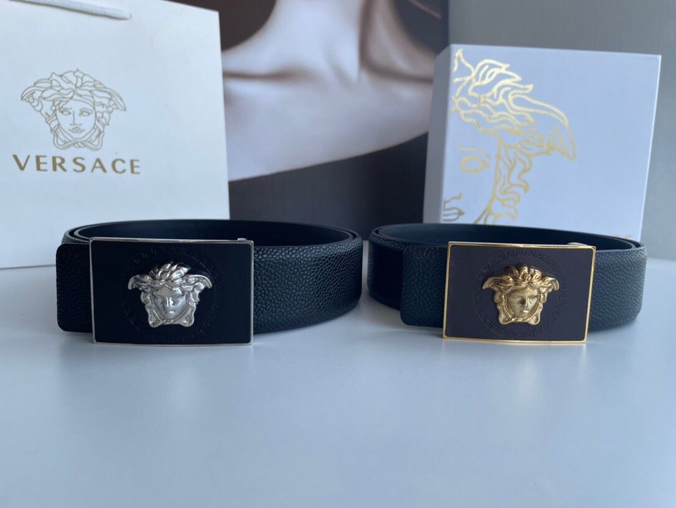 Versace Medusa head leather metal buckle, pearl texture cowhide belt 3.8cm