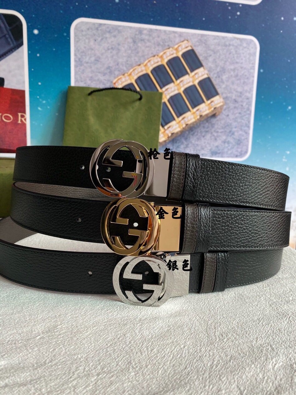 Gucci G-shaped rotating metal clip buckle cowhide grained 37mm