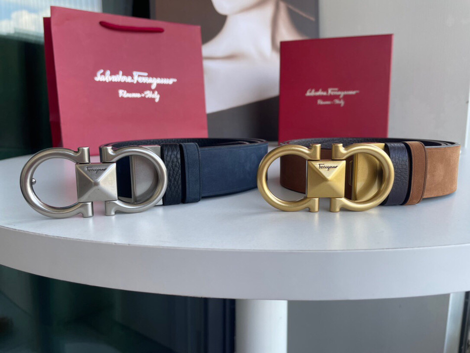 FerragamFerragamo Reversible with the first layer of fleece fluffed cowhide Grained belt 3.5cm