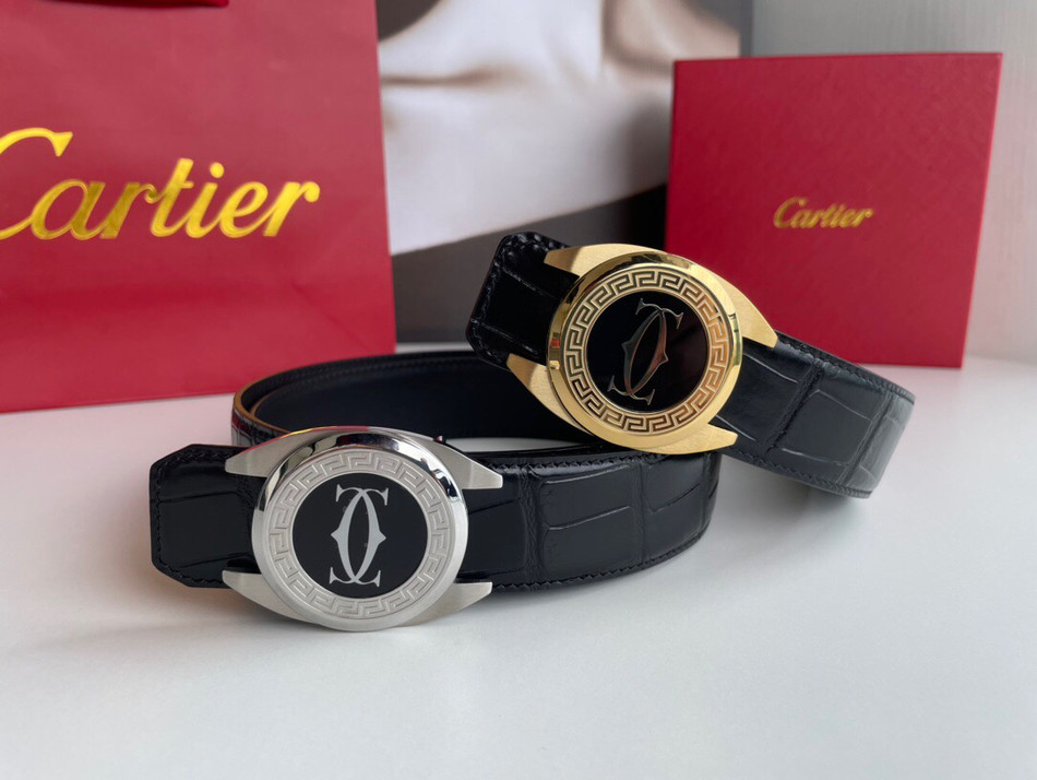 Cartier stainless steel metal buckle cowhide fine imitation crocodile leather belt 3.5cm