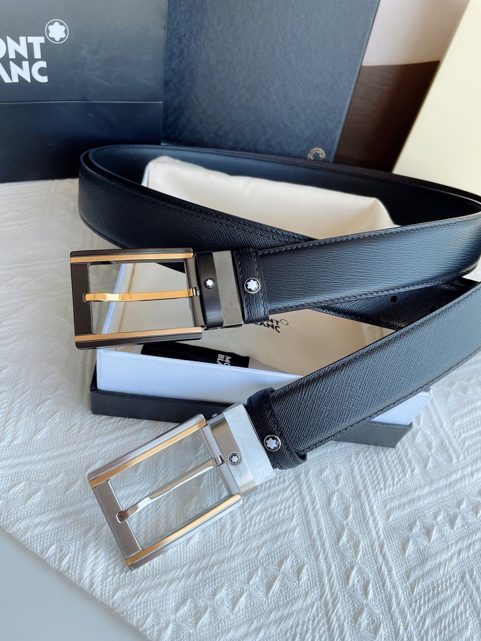 MontBlanc leather belt with metal buckle 3.5cm