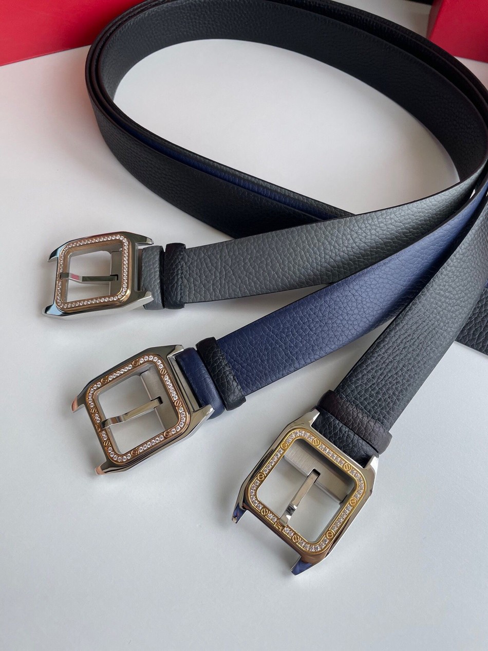 Cartier stainless steel inlaid diamond buckle with cowhide 3.5cm belt