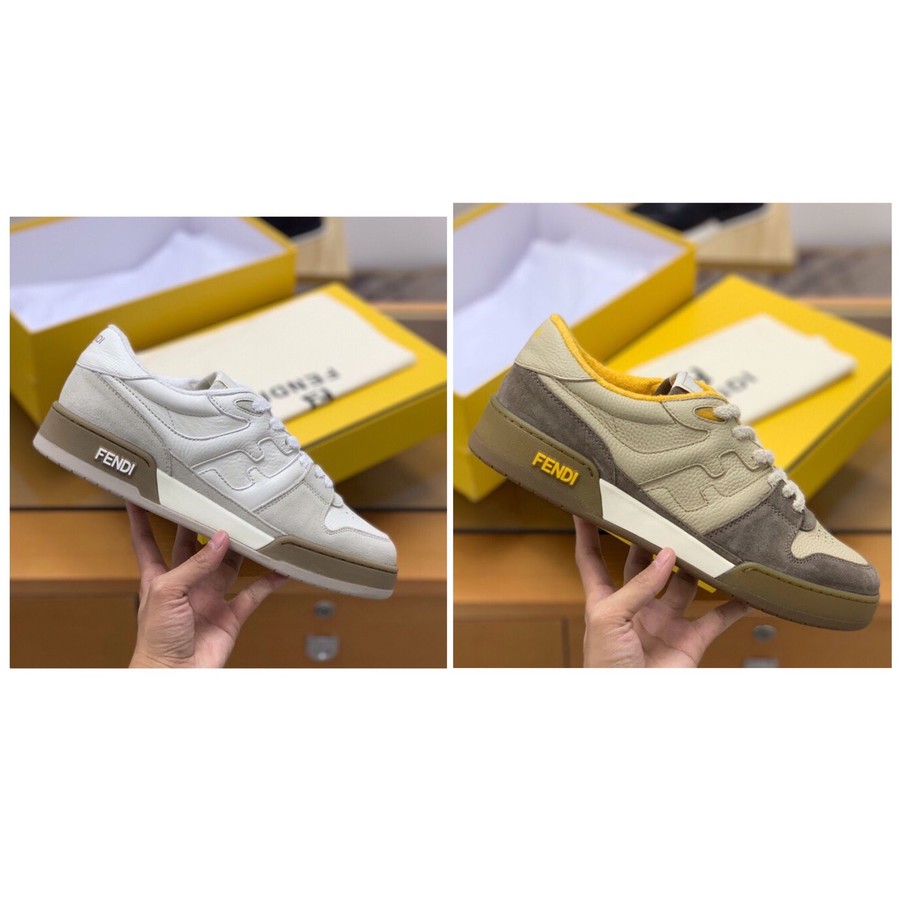 Fendi Brown cowhide and beige deerskin men s retro sneakers