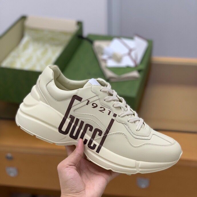 Gucci Ivory Leather Logo Printed Retro Logo Sneakers