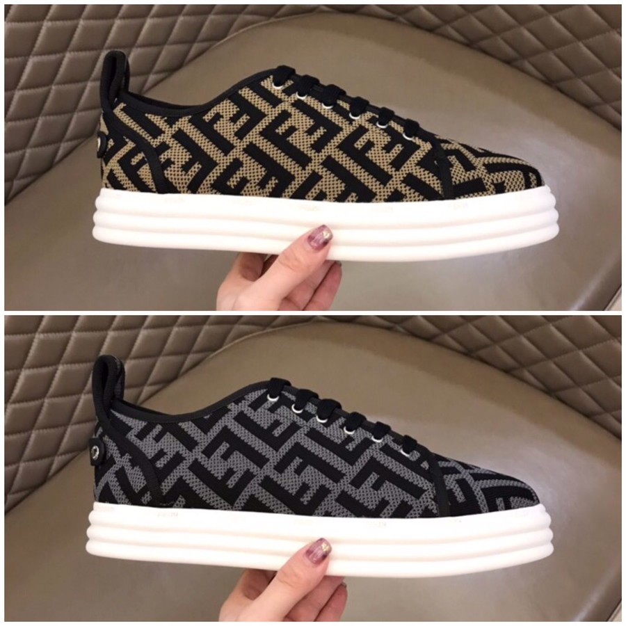 Fendi Classic men s lace-up sneakers with woven fabric panel