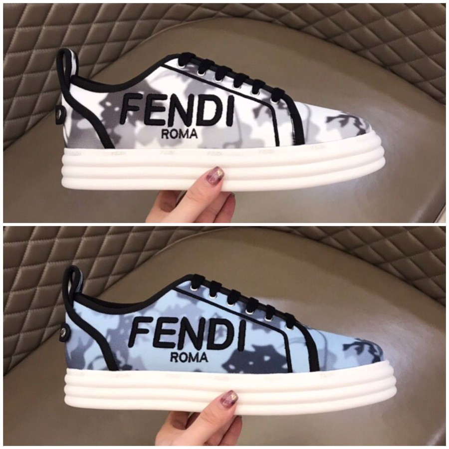 Fendi Printed canvas stitching classic men s lace-up sneakers