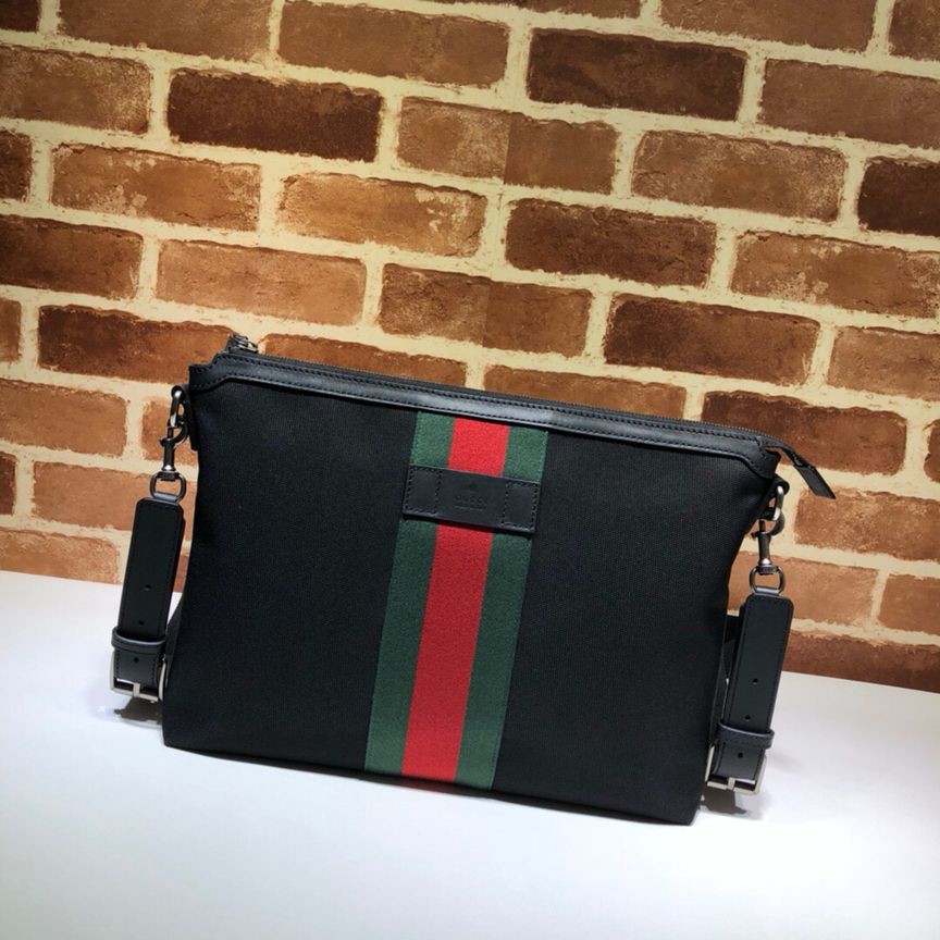 Gucci Black canvas red and green stripes shoulder bag 523335