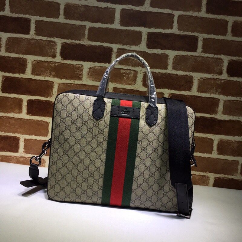 Gucci Red and green stripes GG canvas men briefcase 387102