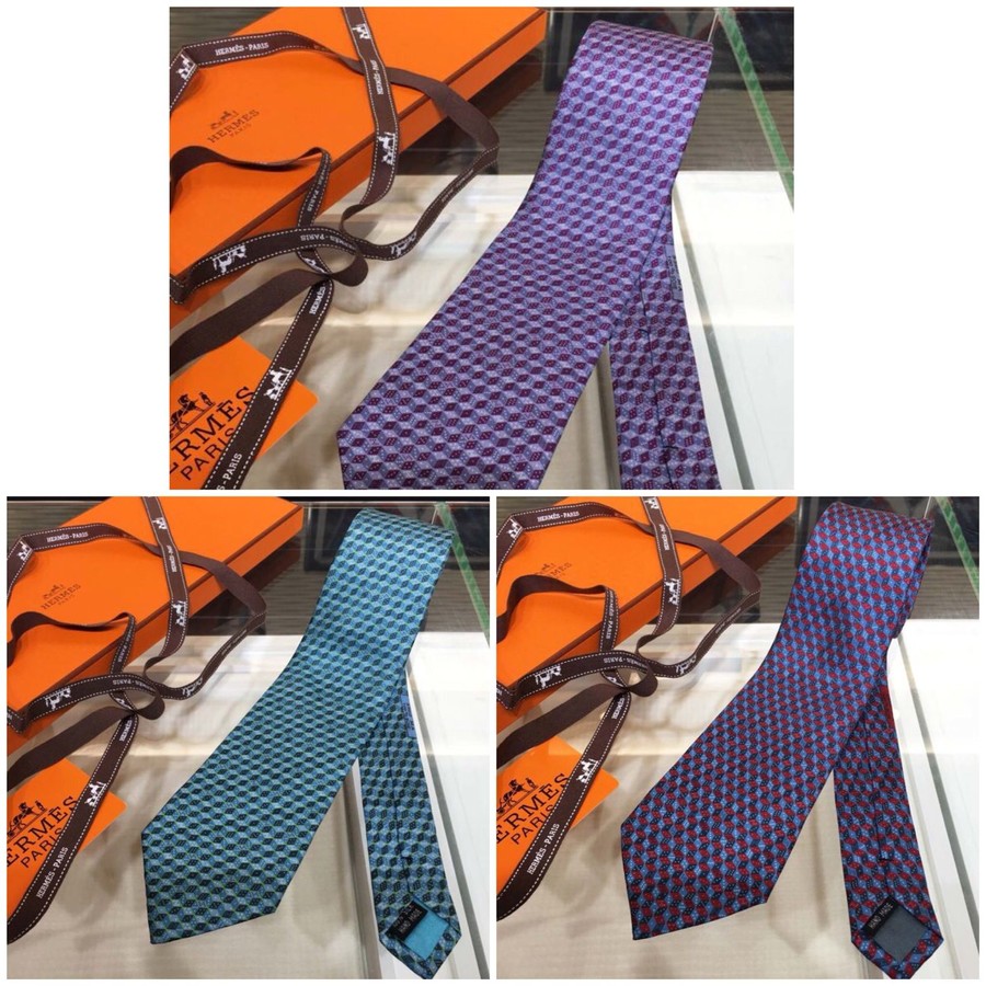 Hermes 100% top twill silk geometric pattern tie