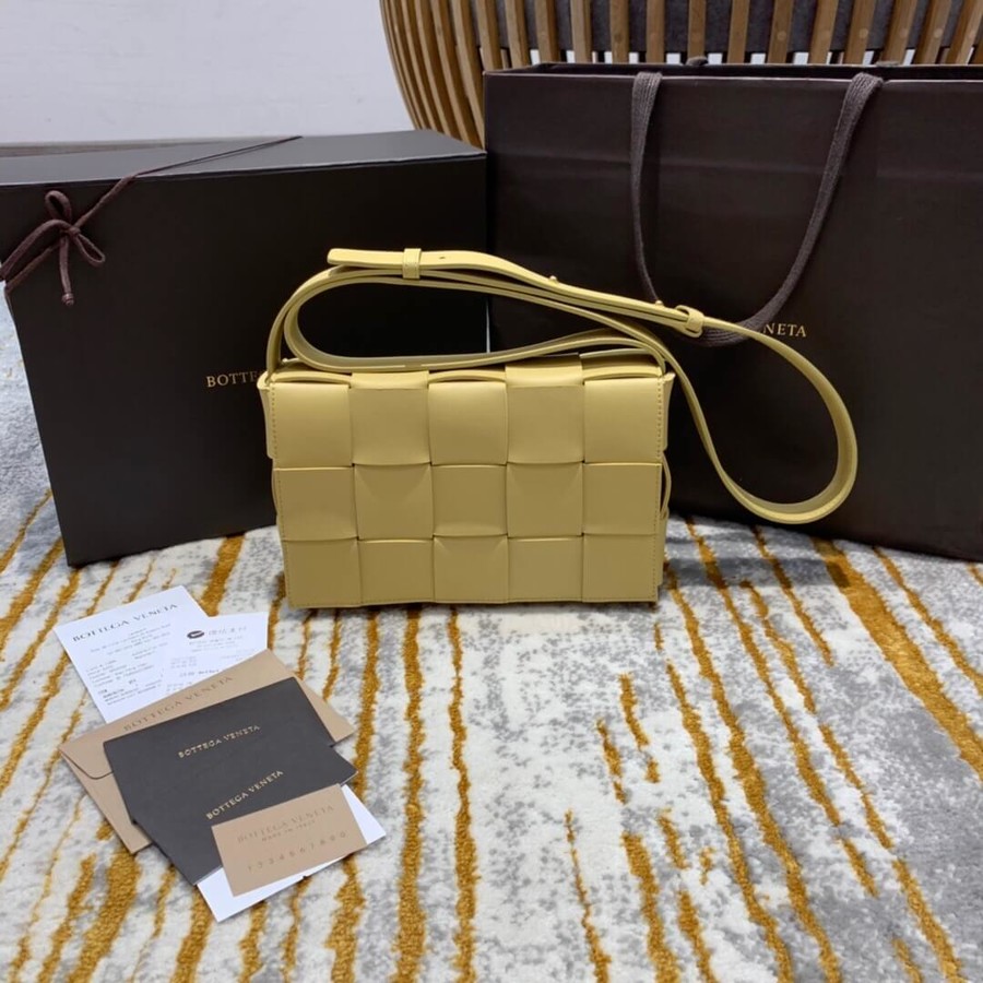 Bottega Veneta Cassette woven square box messenger bag 578004 tapioca