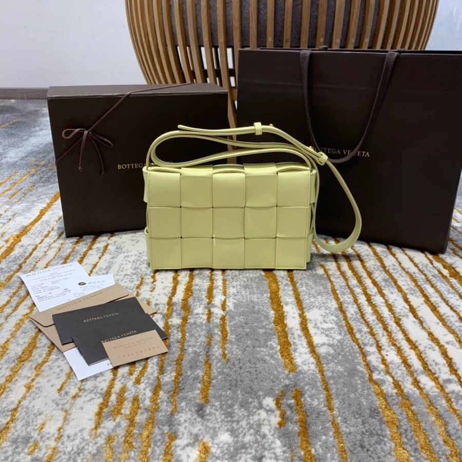 Bottega Veneta Cassette woven square box messenger bag 578004 vanilla ice cream