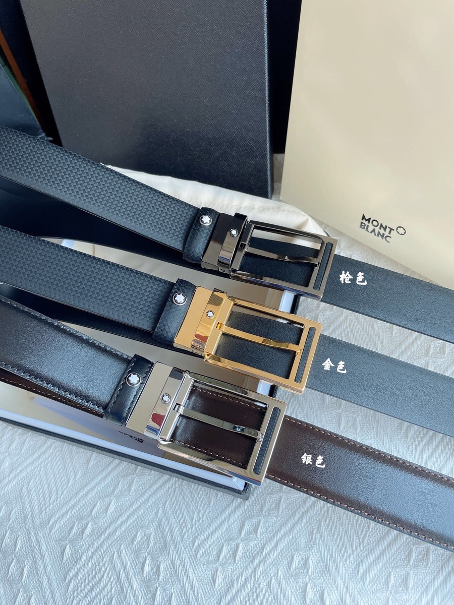 MontBlanc Cowhide belt with metal pin buckle 3.5cm