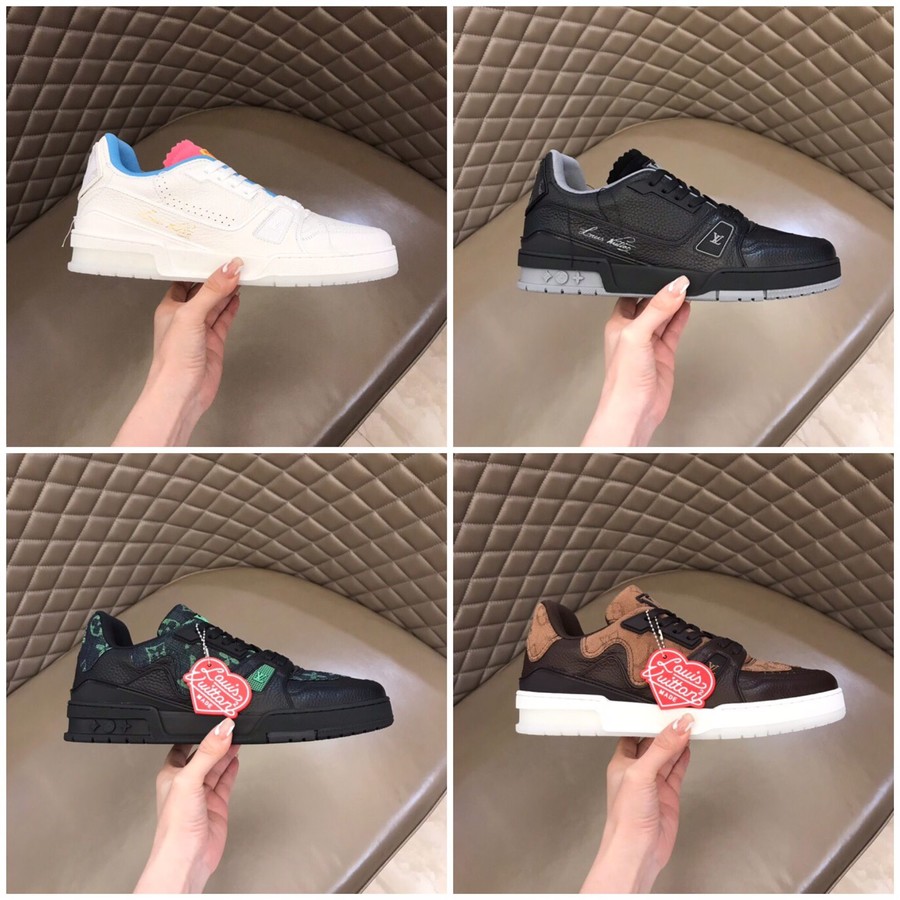 Louis Vuitton Canvas upper with calf leather men s Trainer sneakers
