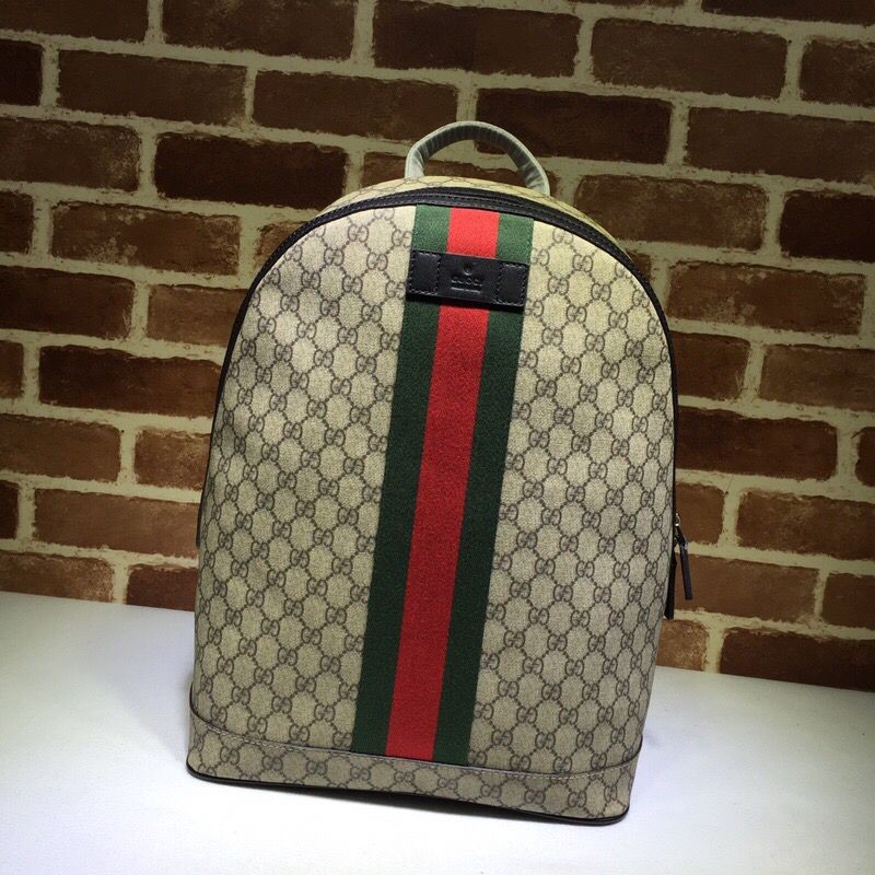 Gucci GG canvas black leather red and green stripes backpack 443805