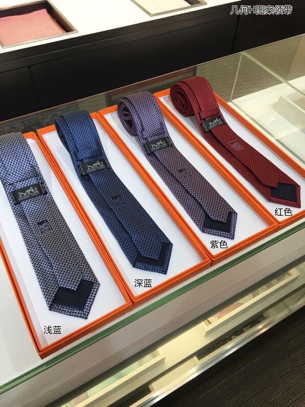 Hermes 100% top twill silk geometric H pattern tie