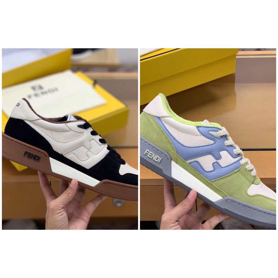 Fendi Men s retro sneakers in white and blue leather