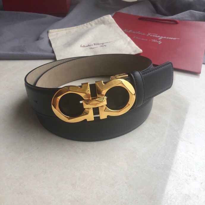 Ferragamo Men s 3.5cm Rhombus Faceted Metal Buckle Cowhide Belt