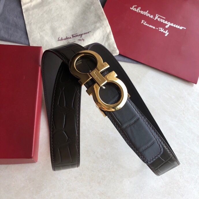 Ferragamo Men s 3.5cm classic shiny buckle crocodile pattern belt
