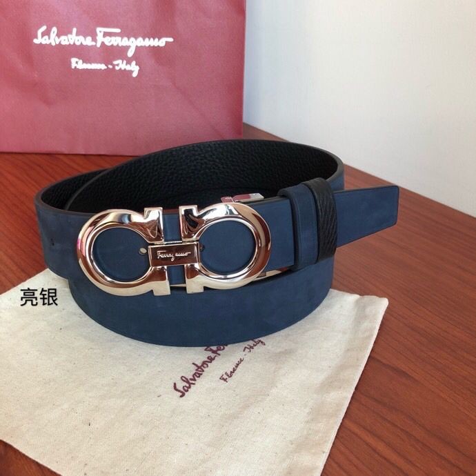 Ferragamo Men s 3.5cm leather belt with metal buckle