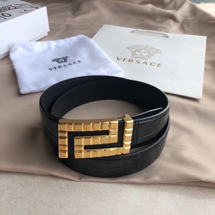 Versace Men s black cowhide crocodile pattern belt 3.5cm