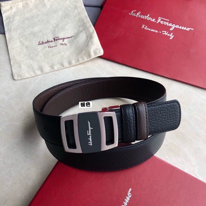 Ferragamo Men s 3.5cm Leather Reversible Belt with Stainless Steel Metal Buckle