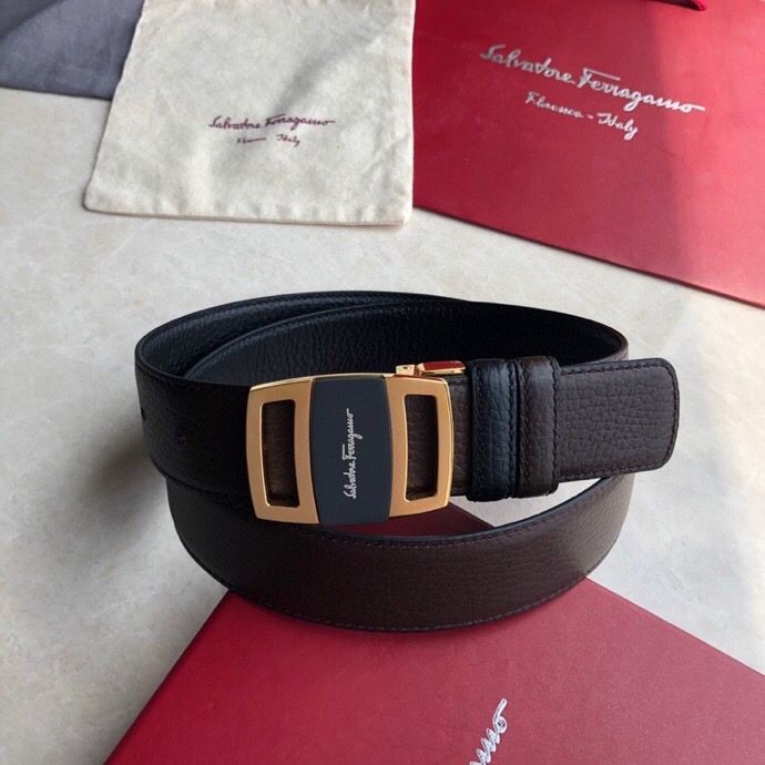 Ferragamo Men s 3.5cm Leather Reversible Belt with Stainless Steel Metal Buckle